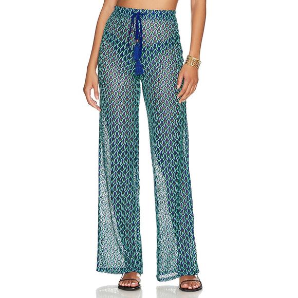 House of Harlow 1960 Pants - House Of Harlow 1960 x Revolve 'Saskia' Blue Fringe & Beaded Tassel Pant Size S